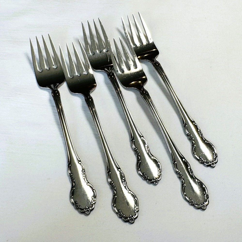 Oneida Stainless Steel Flatware TENNYSON (OLD) Cube Mark Set 5 Salad Forks 6.25"
